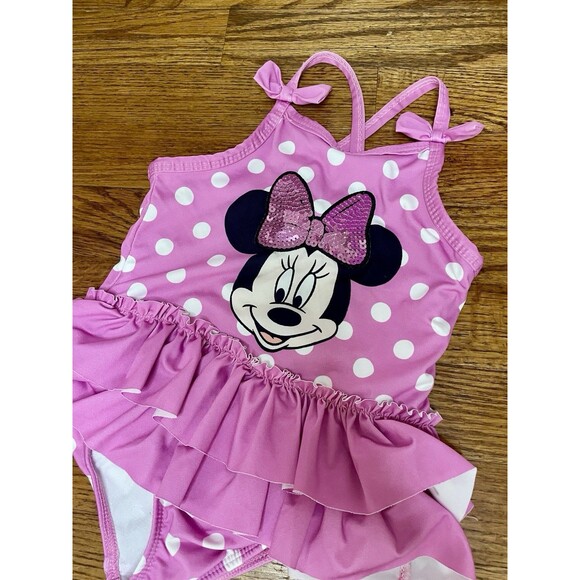 Minnie Mouse Sequin One Piece Swimsuit & Hooded Zip Embroidered Ruffle Cover Up - Picture 3 of 10